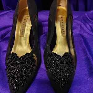 Apostrophe Black Beaded Heels